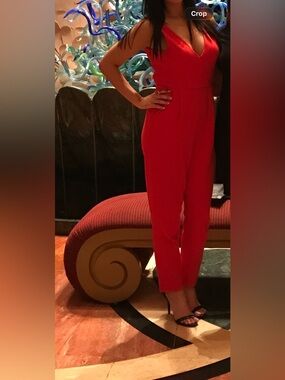 Sleeveless Red V-Neck French Connection Jumpsuit Size 8